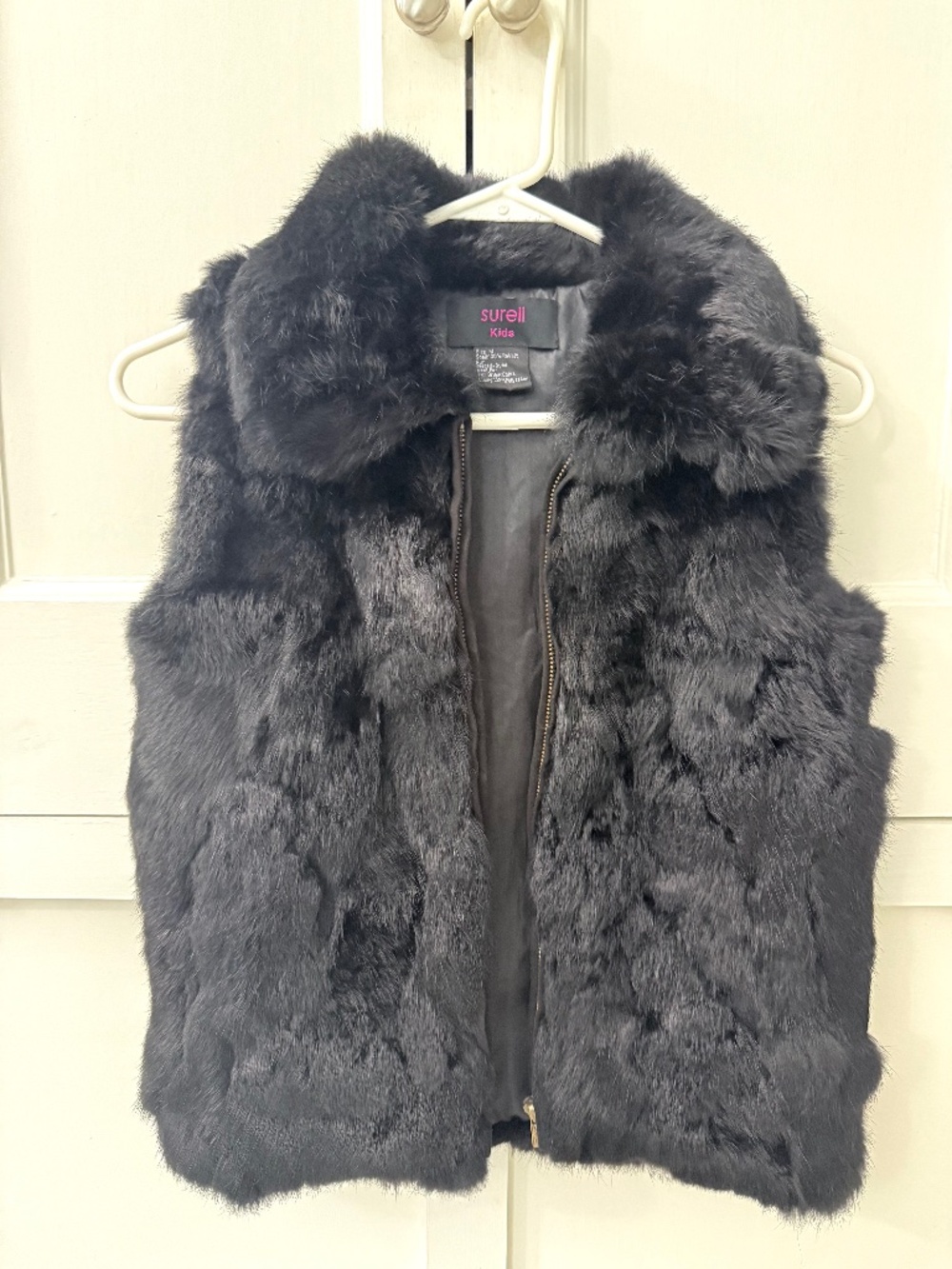 Surell Kids Black Rabbit Fur Vest Medium